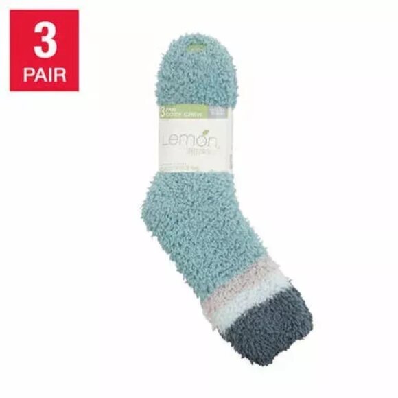 NWT Lemon Women's 3 Pair Cozy Crew Fuzzy Boot Socks Blue Size 5-9 $40 11HL360 - Picture 2 of 2